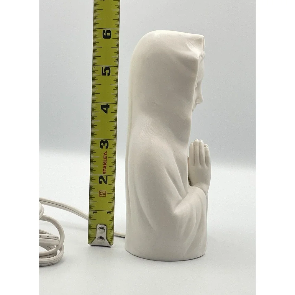 Vintage 1980s White Bisque Porcelain Praying Virgin Mary Lighted Bust Lamp 6
